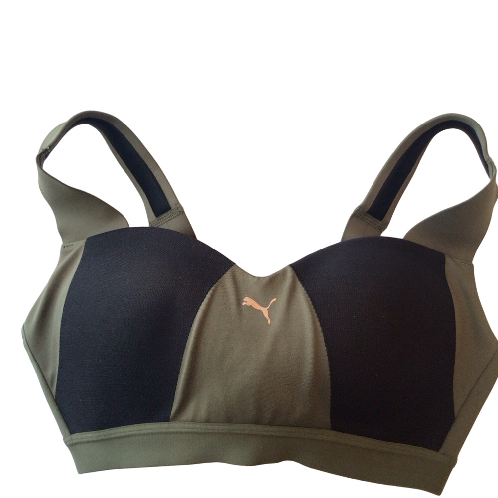 Puma Full Cup Padded Non Wired Olive and Black Sports Bra